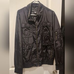 INC Black Jacket L Biker Windbreaker